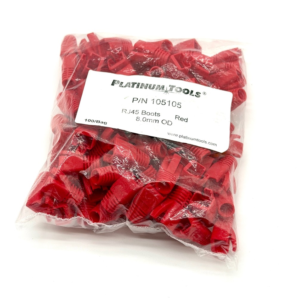 Platinum Tools 105105 RJ45 Boots Red 8.0mm OD 100 Count Bag Network Connector